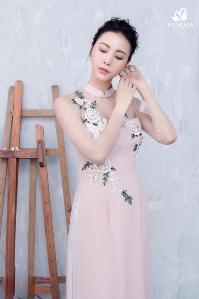 ao dai cuoi mau hong