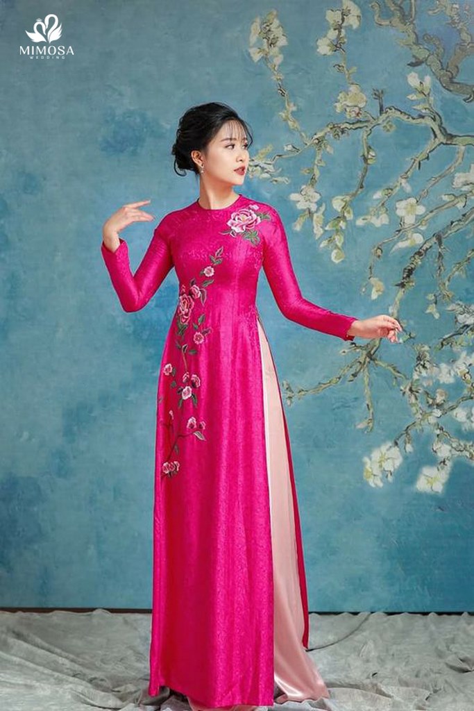 ao dai cuoi mau hong